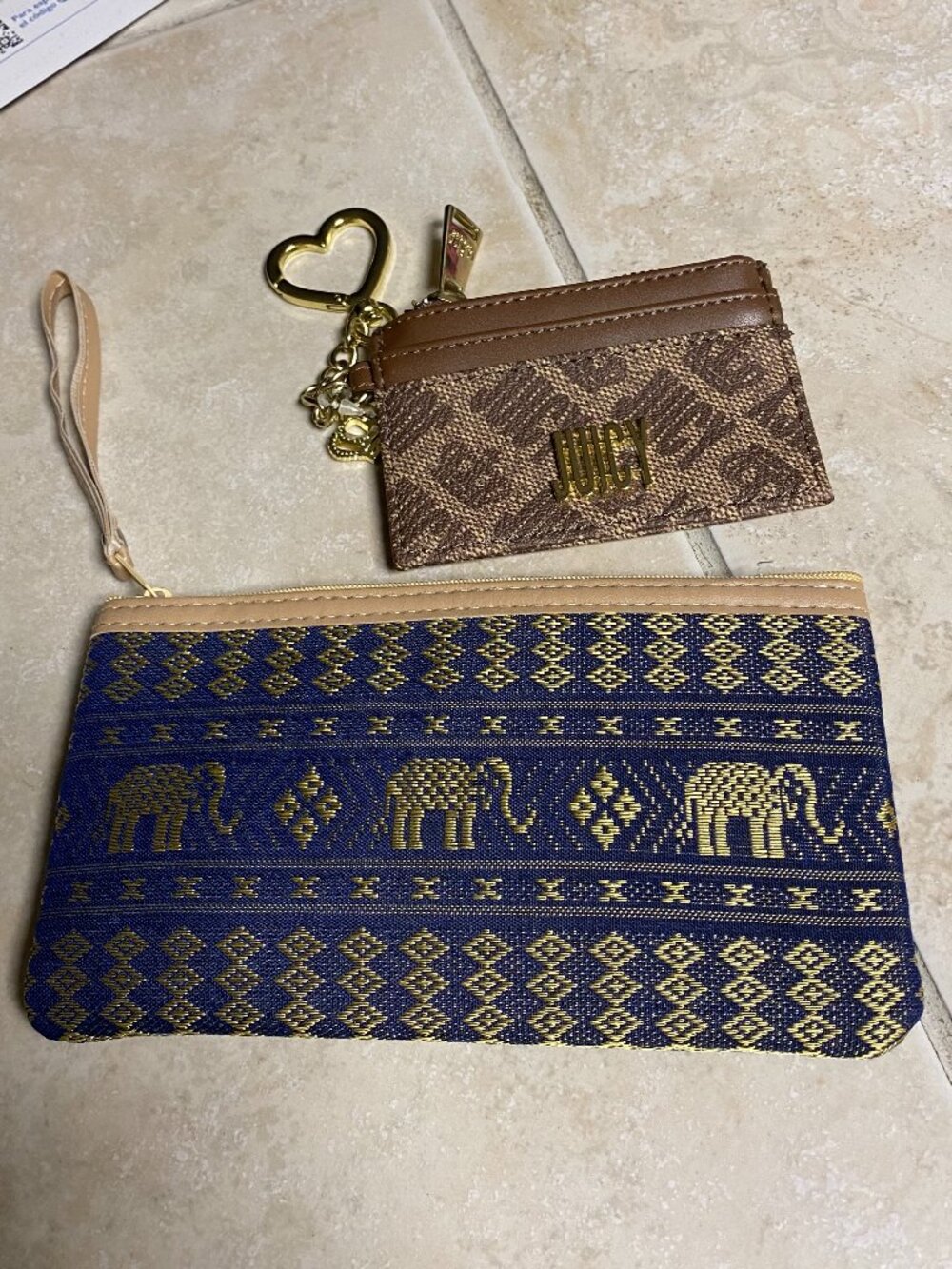 2 small pouches, coin purses, etc., Elephant 4x7.5 & Juicy 3x4.5